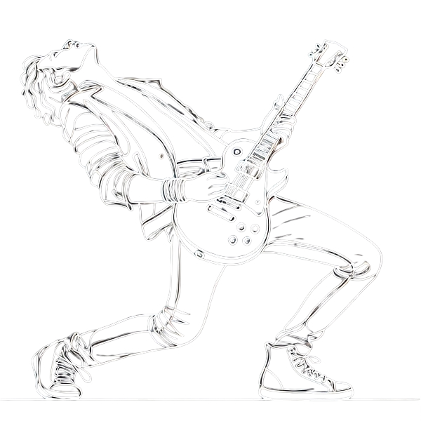 Line art of a guitarist performing